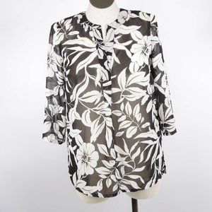 Jones Wear Floral Print Popover Top Size 12 Sheer
